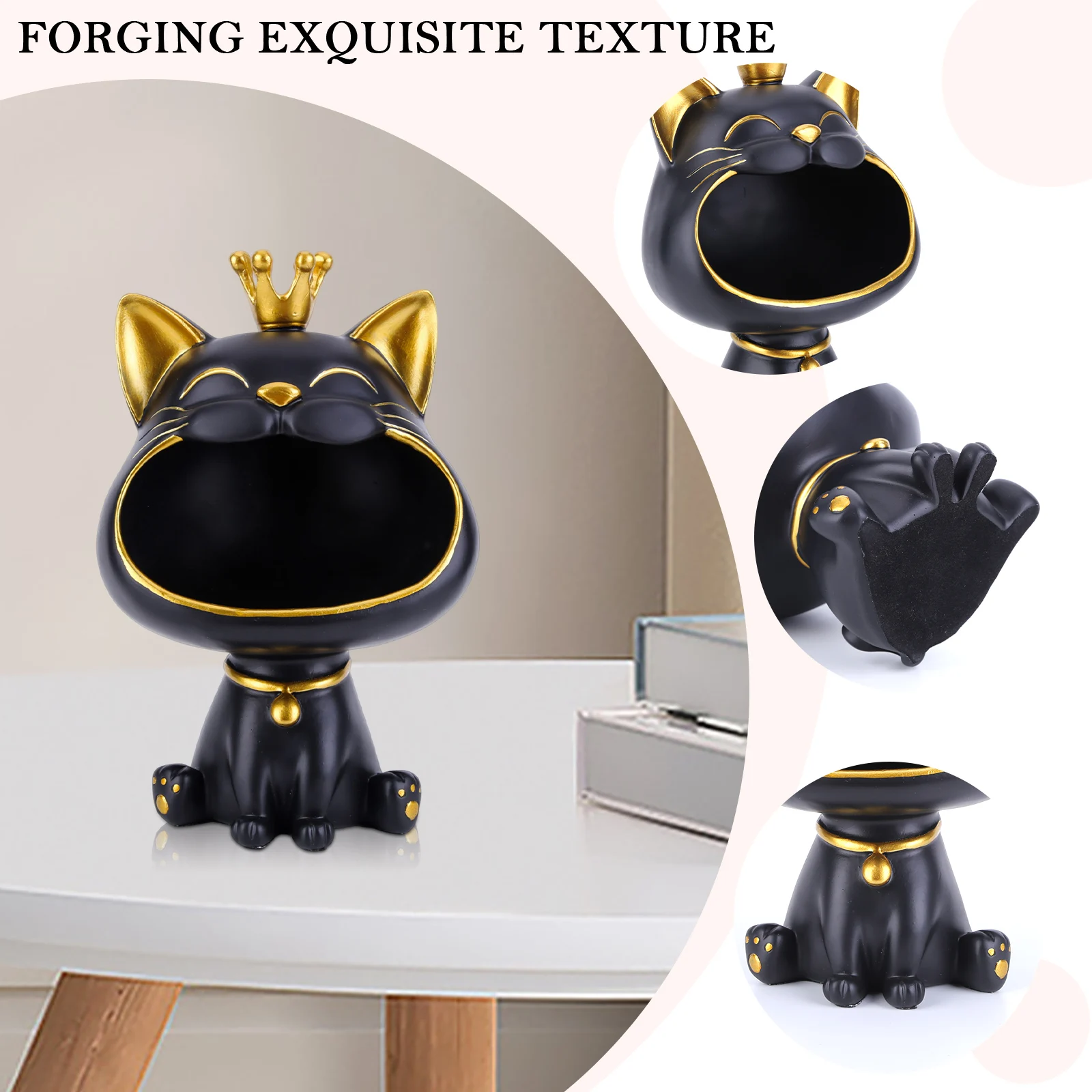 Lucky Cat Resin Figurine Creative Laughing Cat Storage Box Cute Big Mouths Cat Statue Desktop Key Box Container Home Decoration