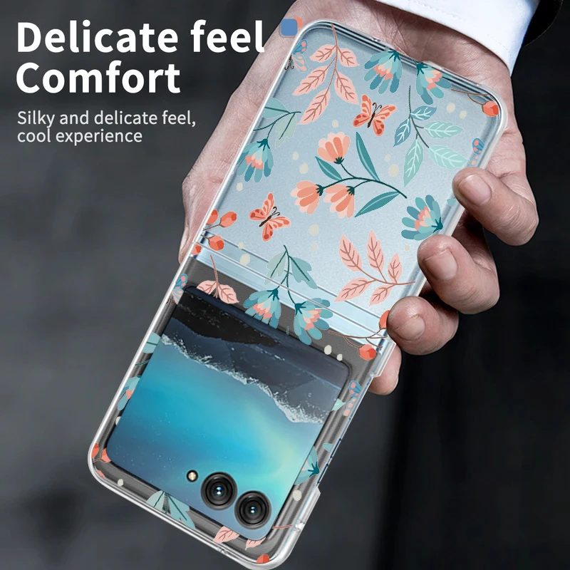 Clear Hard PC Phone Cover with Floral Design and Shockproof Bumper