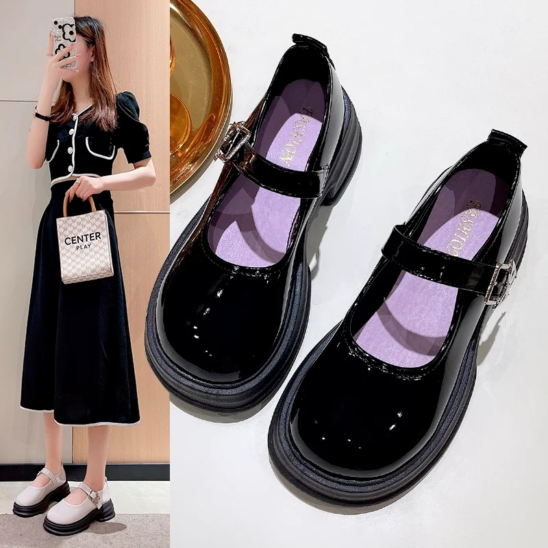 

Туфли-лодочки женские на платформе, модные однотонные кожаные туфли-оксфорды, ремешок с пряжкой, квадратный средний каблук, большие размеры, на лето