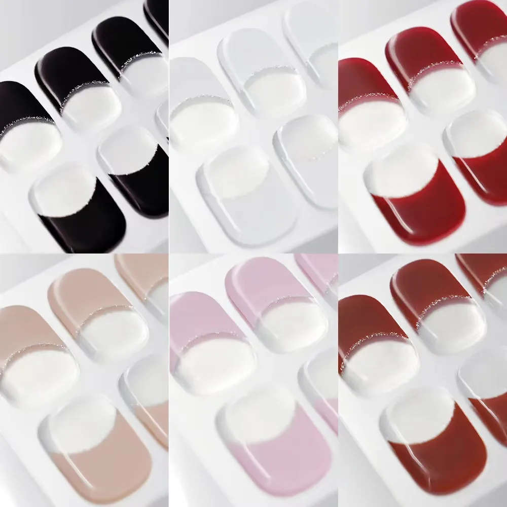 French UV Semi-Cured Gel Nail Wraps Sticker 16Strips Long Lasting Full Cover LED Lamp Gel Cured Slider Decals For Nail Extension 5