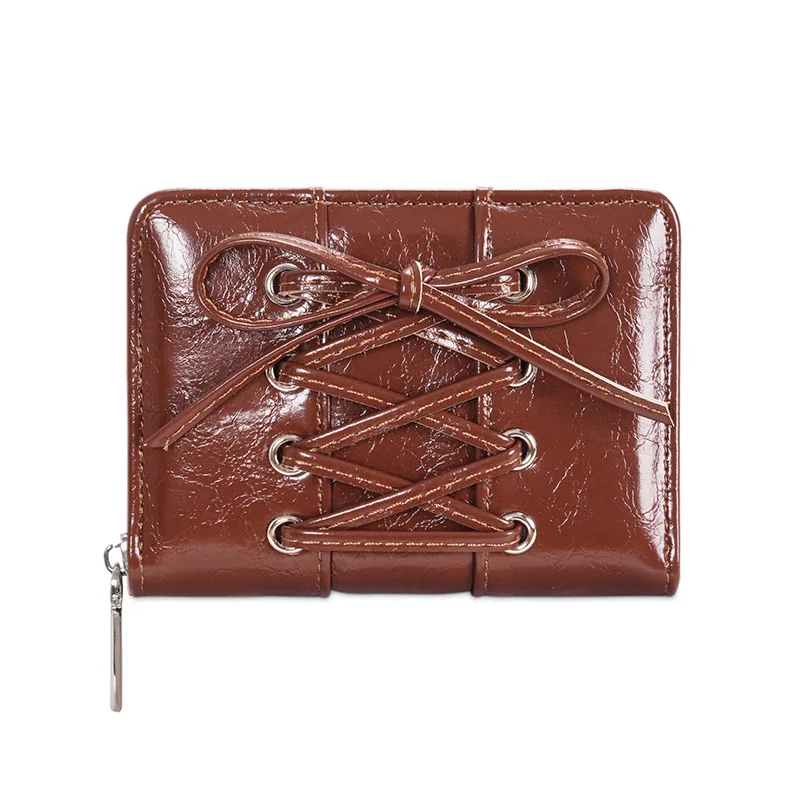 Korean Style Bow PU Leather Card Holder Travel Coin Purse Simple Wallet Ultra Thin Short Clutch Card Bag Multi-function Zipper 11