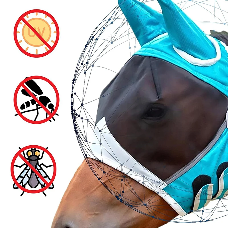 Horse Mask Stretchy Adjustable Breathable Anti-uv Anti-mosquito Horse Hood Mesh Fly Protective Cover Equestrian Equipment 4