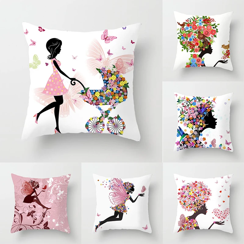 

Cartoon Gorgeous Sweet Girl Photo Sofa Throw Pillow Cover Wedding Party Birthday Holiday Decoration Home Decor Cushion