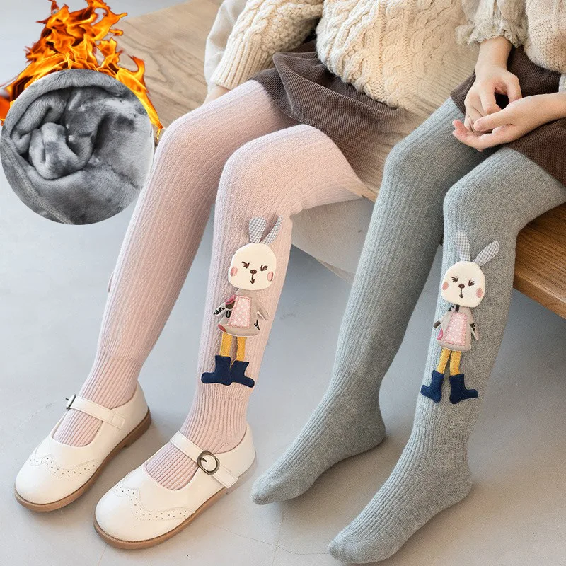 

Winter New Plush White Bottomed Pantyhose Big Rabbit Doll Girls Leggings Thickened Solid Color Baby Warm Pantyhose