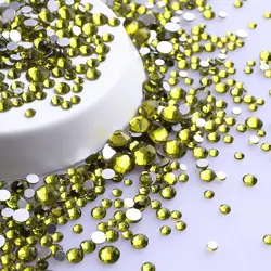 Versatile Mix Size Glitter Glass Rhinestones - Silver Bottom, Non - Hotfix, Perfect for Nail Art and Clothing Embellishment (Olive Green)