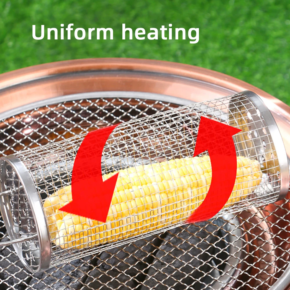 Stainless Steel Grill Basket Portable Barbecue Cage Rolling Grilling Basket Barbecue Tool BBQ Outdoor Grill Accessories bbq basket