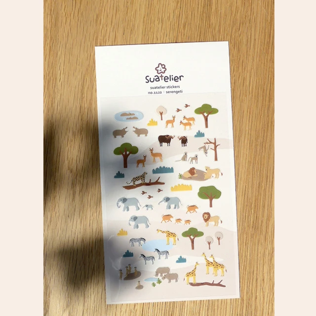 Korean Import Brand Suatelier Land Animals PVC Waterproof Stickers: Perfect for scrapbooking, journaling, and DIY projects.