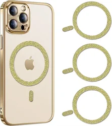 Sparkling Magnetic Ring Stickers: Wireless Charger & Phone Holder Enhancement Set (3 - Pack) (Gold)