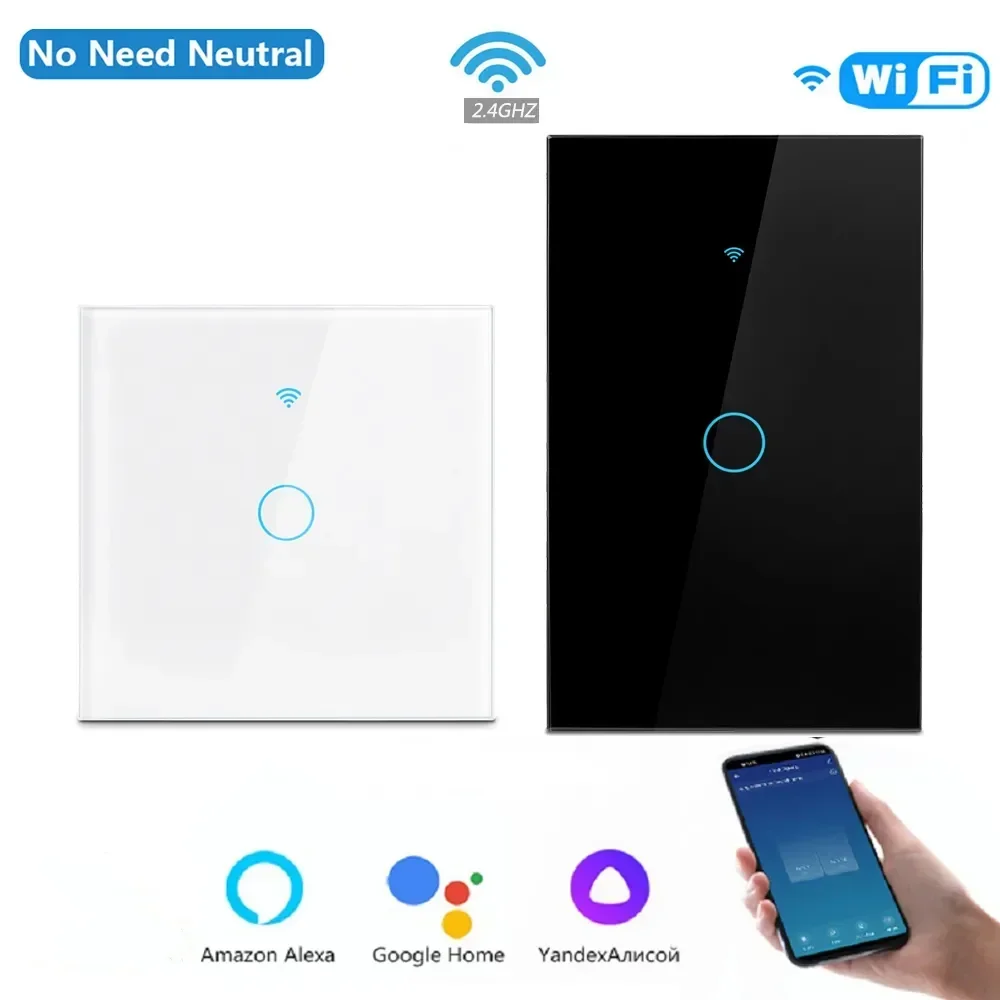 AXUS WiFi Ewelink APP interruptores de pared de luz táctil Control remoto inalámbrico inteligente sin cable neutro instalar soporte Alexa Google Home