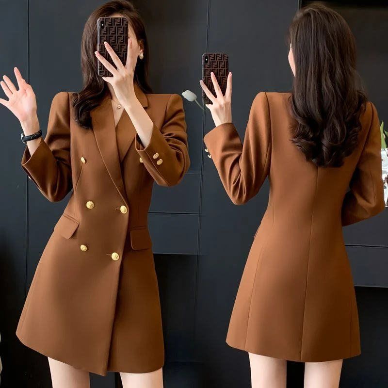2024 New Women High-End Fashion Trench Coat Women Professional Mid-Length Suit Jacket Slim Temperament Double-Breasted Outwear