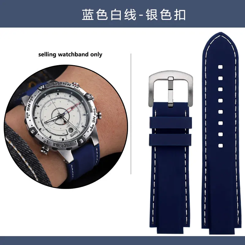 Waterproof Silicone Sports Watch Strap with 24-16mm Raised Mouth Design for Timex Tidal Compass Series