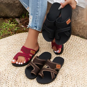 Women's Casual Sporty Sandals Breathable Comfortable Skin-Friendly Flat Bottom Slip-On Slippers 1