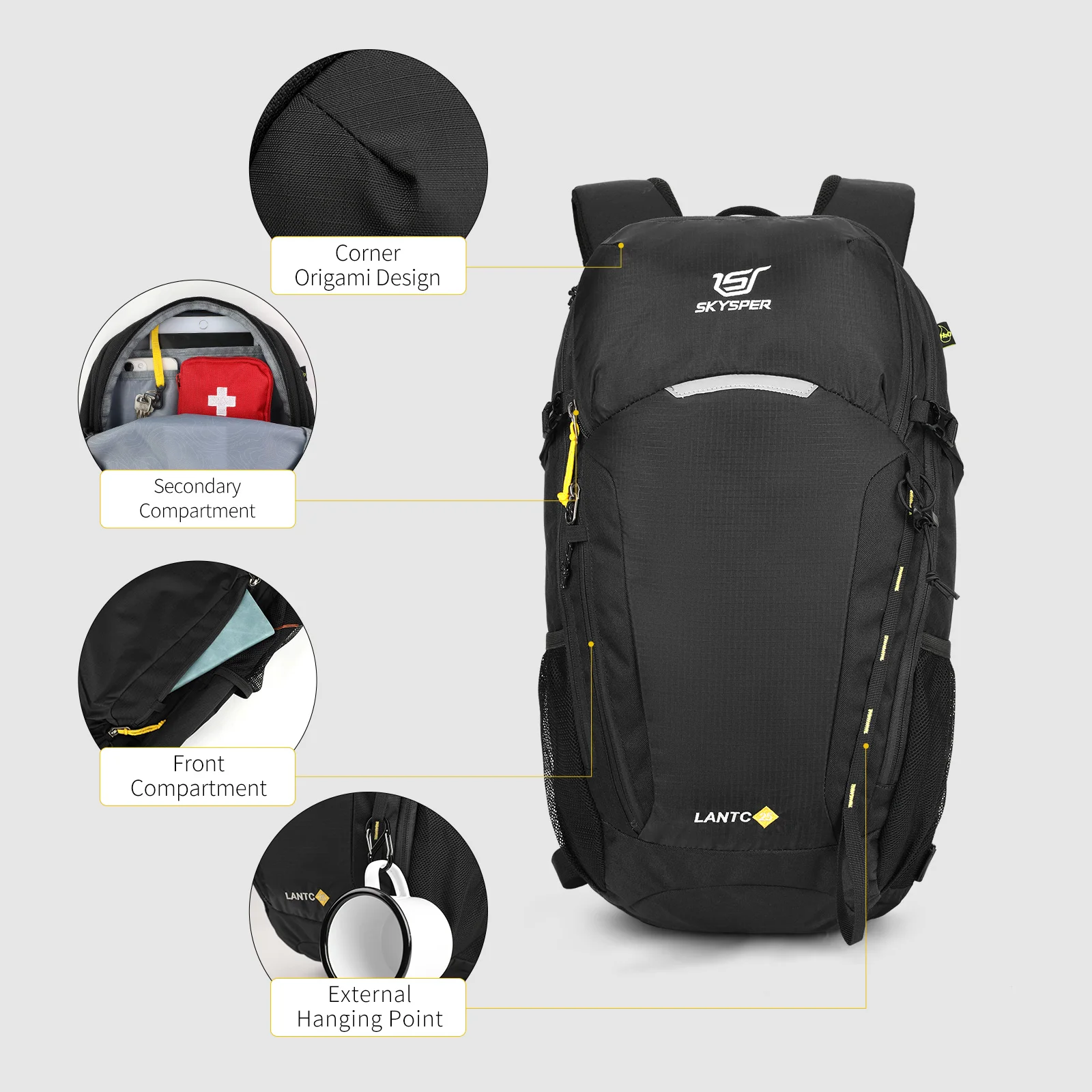 SKYSPER-Mochila pequeña para senderismo para hombre y mujer, morral ligero  de 25L, impermeable, para acampada, viaje, escalada al aire libre