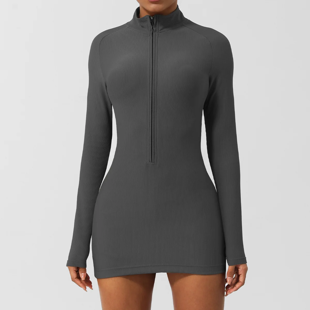 Mermaid Curve Summer Zipper Long Sleeve Yoga Bodysuit Women's Dance Fitness Tight Sports Bodysuit Yoga dress