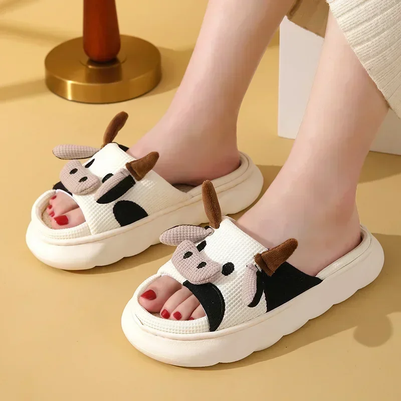 2024 Cute Cartoon Cow Linen Slippers Universal Indoor Home Four Seasons Non-slip Cotton Linen Sandals — view 3