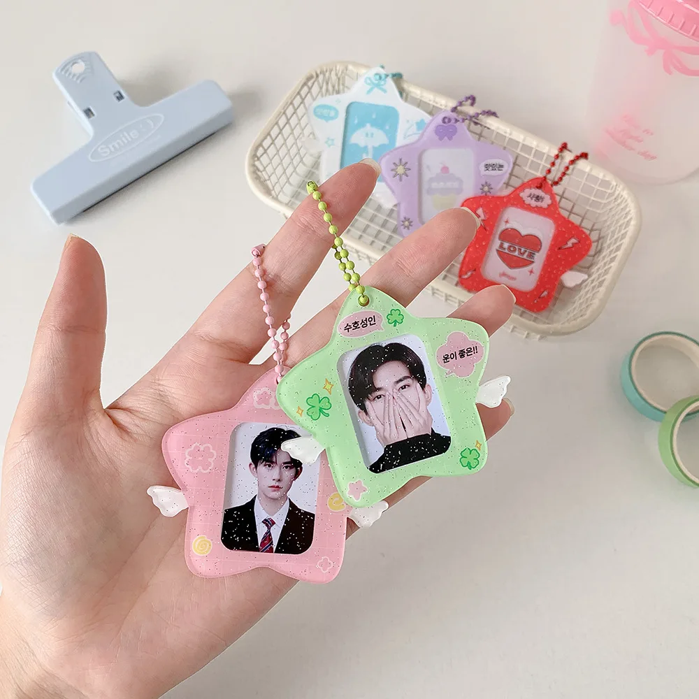 Cute Star Wings Photo Keychain Holder Y2K Kpop DIY ID Picture