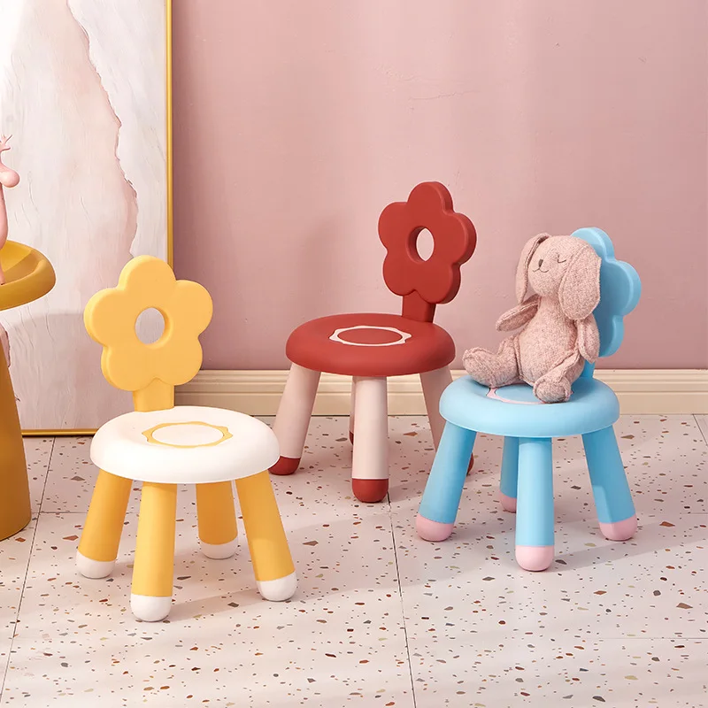 Kawaii Flower Backrest Children Chair Plastic Foot Stool for Kids Thicken  Non-slip Footstool Furniture for Living Room Bathroom