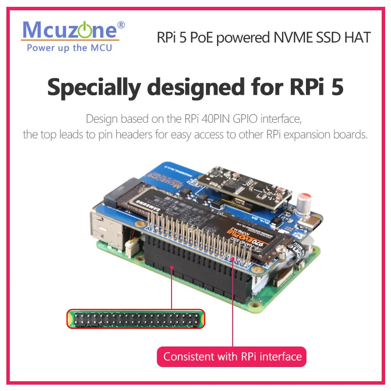 Raspberry Pi5 Power Powered Nvme Ssd Hat Mps2280-poe Pcie M.2 Nvme 2280 Ssd Suporte 242.2230 Poe Power 5v4.5a - Imagem 3
