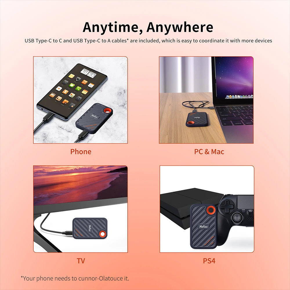 Netac ZX20 1TB 외장 하드 드라이브 휴대용 512G 2TB 오리지널 SSD Type-C 2000MB/s 솔리드 디스크 저장 장치 (Windows/Mac용)