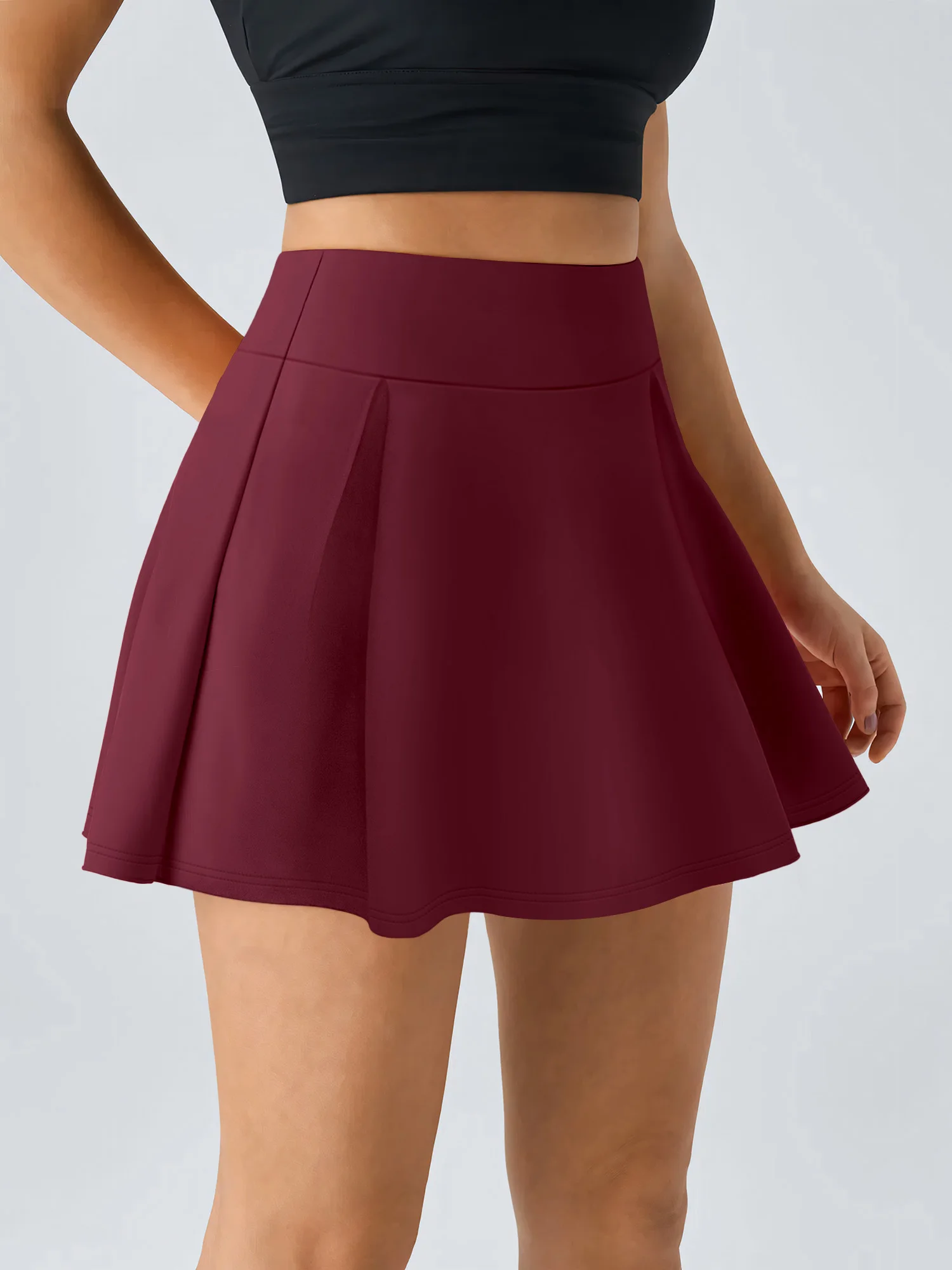 Women's retro solid color wide leg skort high waisted with a drapey feel 90s Hong Kong style casual and figure flattering 1