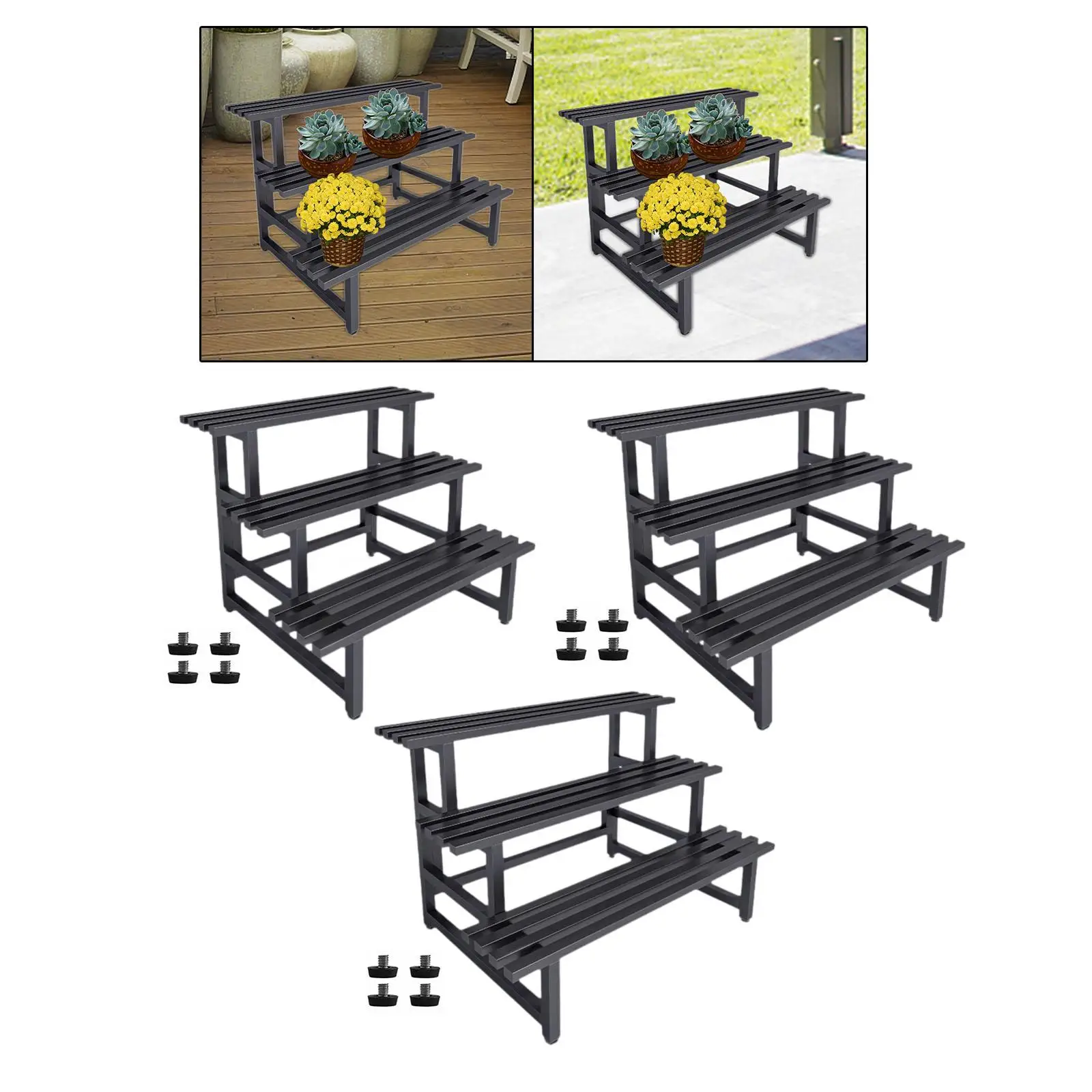 Metal Plant Stand Black Freestanding Stable 3 Tier Planter Display Shelf for Office Balcony Indoor Outdoor Garden Flower Store plant stand