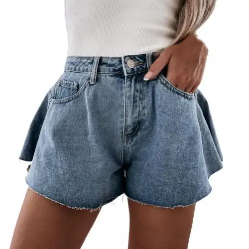 dolphin shorts Women Summer Fashion Button-Fly High Waist Jean Shorts Ladies Elegant Wide Leg Denim Shorts Casual Pocket Short Pants Streetwear under armour shorts Shorts