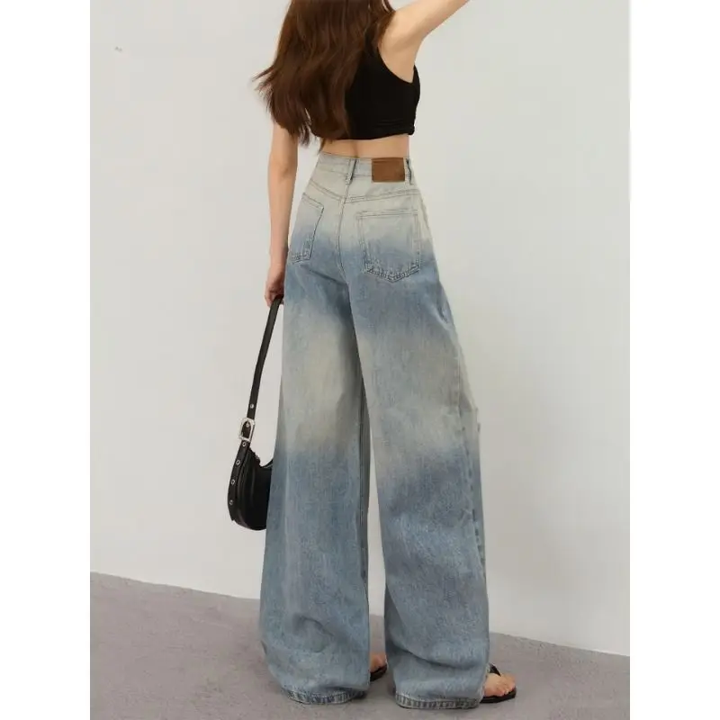 Jeans déchirés à jambes larges pour femmes, nouvelle tendance estivale, taille haute, amincissants, pantalons en denim amples et droits