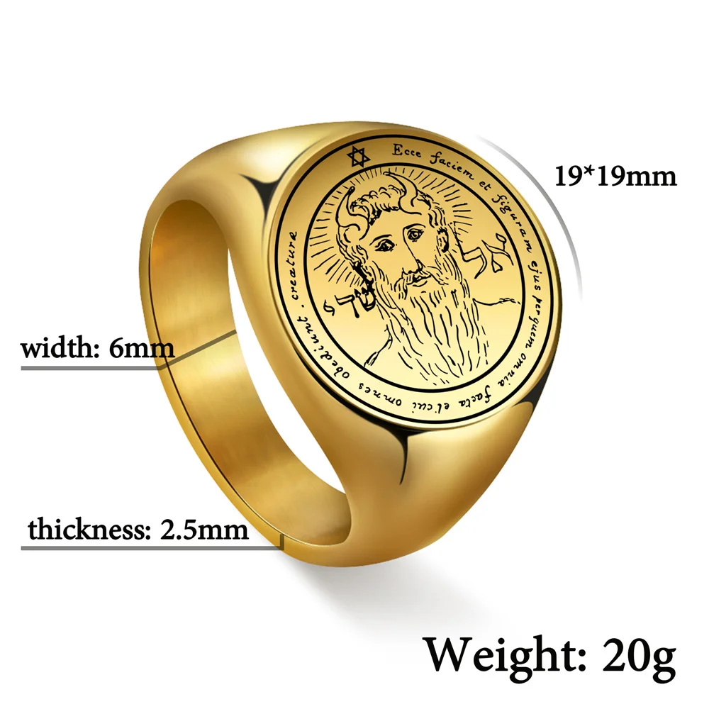 EUEAVAN Stainless Steel Key of Solomon Seal Rings Gold Color The First Pentacle of Sun Men Ring Wealth Good Luck Amulet Jewelry 6