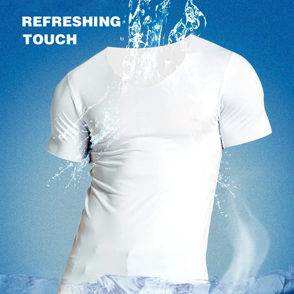 T-shirt da uomo Camicie sportive Gilet di seta ghiacciata Canotta Manica corta Abbigliamento da palestra Uomo Corsa Fitness T-shirt da ciclismo Top traspiranti - immagine 2