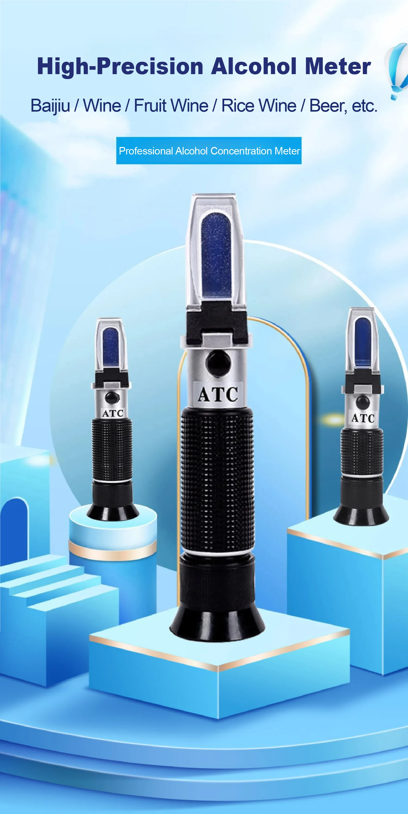Portable Alcohol Refractometer ATC Handheld Spirit & Wine Beer Tester 0-80% ABV