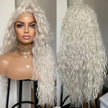 Platinum Blonde Lace Front Wig Long Loose Curly Wave Synthetic Hair for Women Natural Hairline 13x4 Lace Wig Heat Resistant