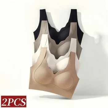 2Pcs/Set Seamless Bras For Women Padded Underwear Wireless Bralette Breathable No Steel Ring Fitness Underwear Sexy Lingerie 1