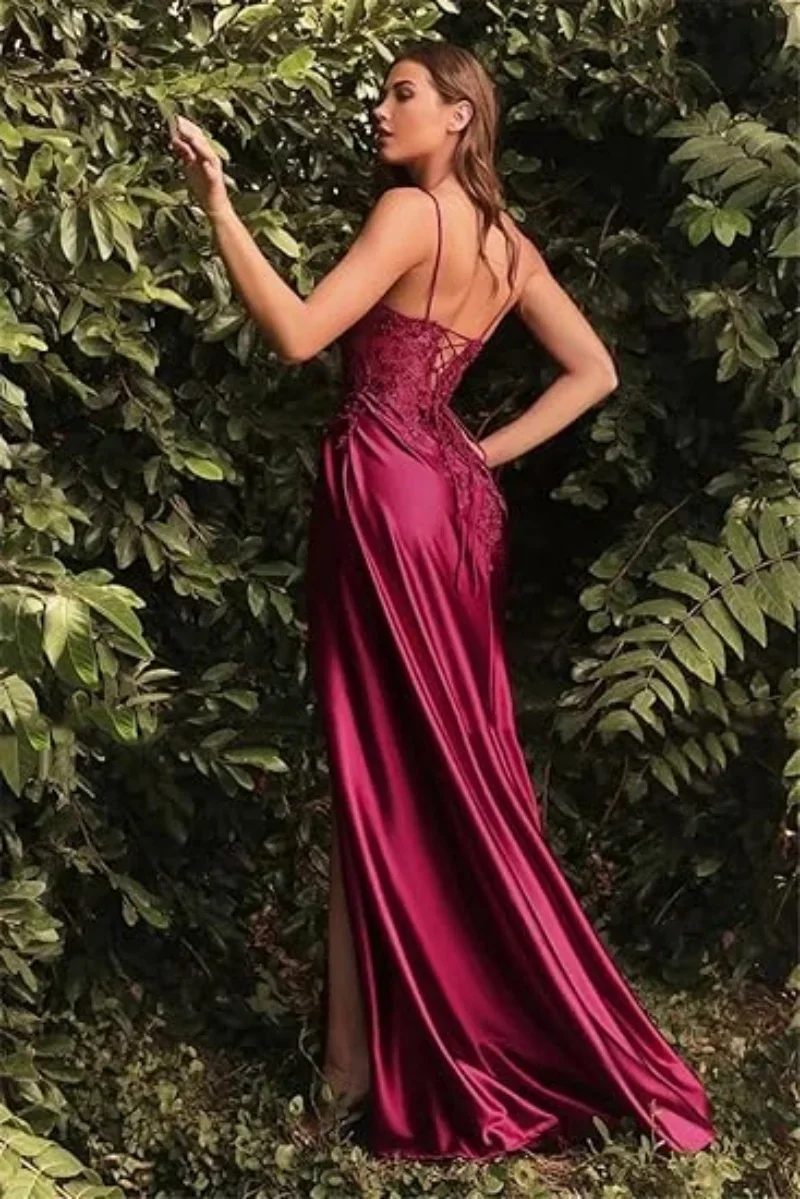 فساتين حفلة موسيقية مزينة بالساتان للنساء مع فتحة...