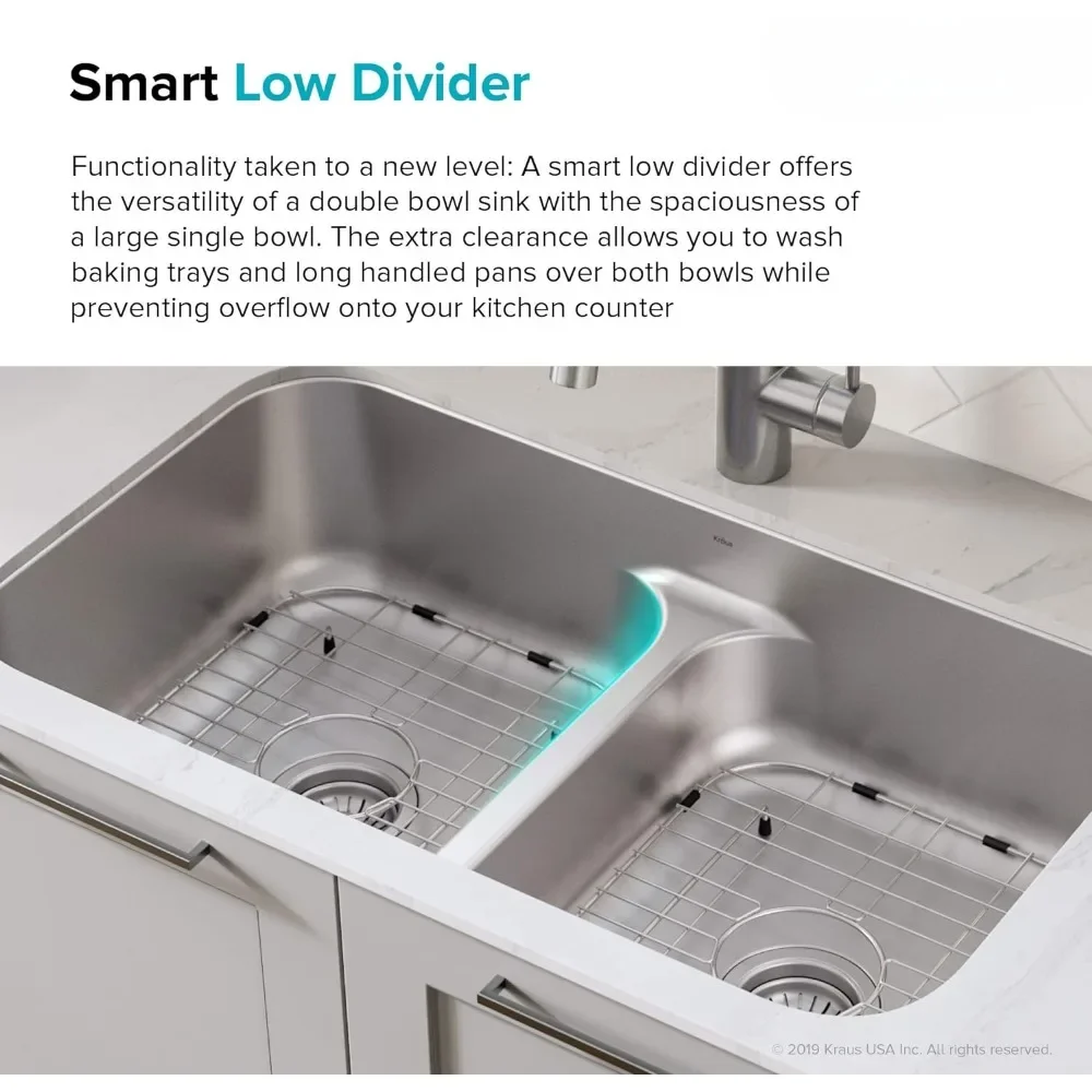 33 Inch Kitchen Sink with 18 Inch Pull-Down Commercial Style Kitche Faucet, Spot Free Stainless Steel Finish, Kitchen Sink