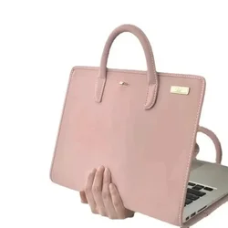 Chic Pink PU Leather Laptop Handbag - Fashionable & Breathable Protective Sleeve - 15.6 - 16in (Pink)