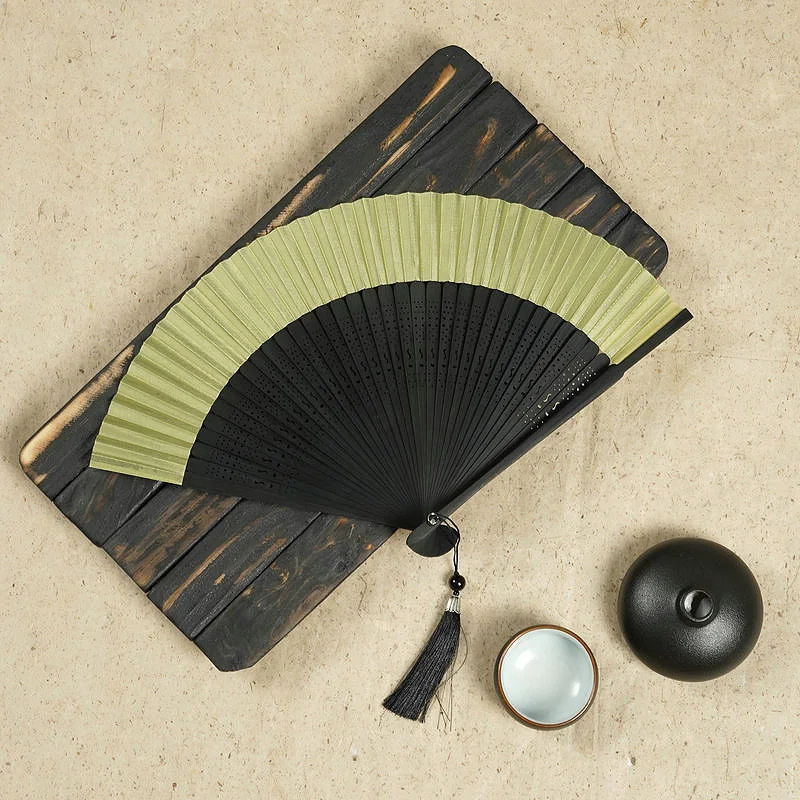 Folding Fan Retro Japanese Style Classical Wooden Shank Hand Held Tessel Female Party Dance Gift Home Decor