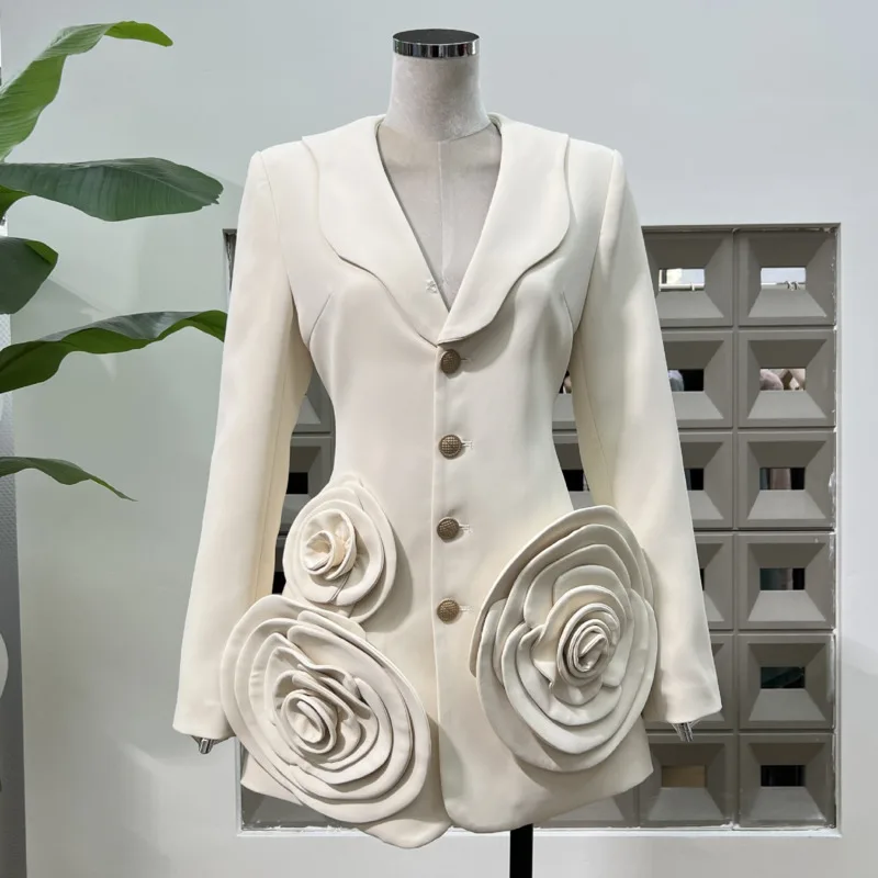 QMQA Fashion Women's French Suit Dresses Spliced Appliques Long Sleeve  Single Breasted Elegant Dress 2025 New Clothing 1A737 - AliExpress 200000345
