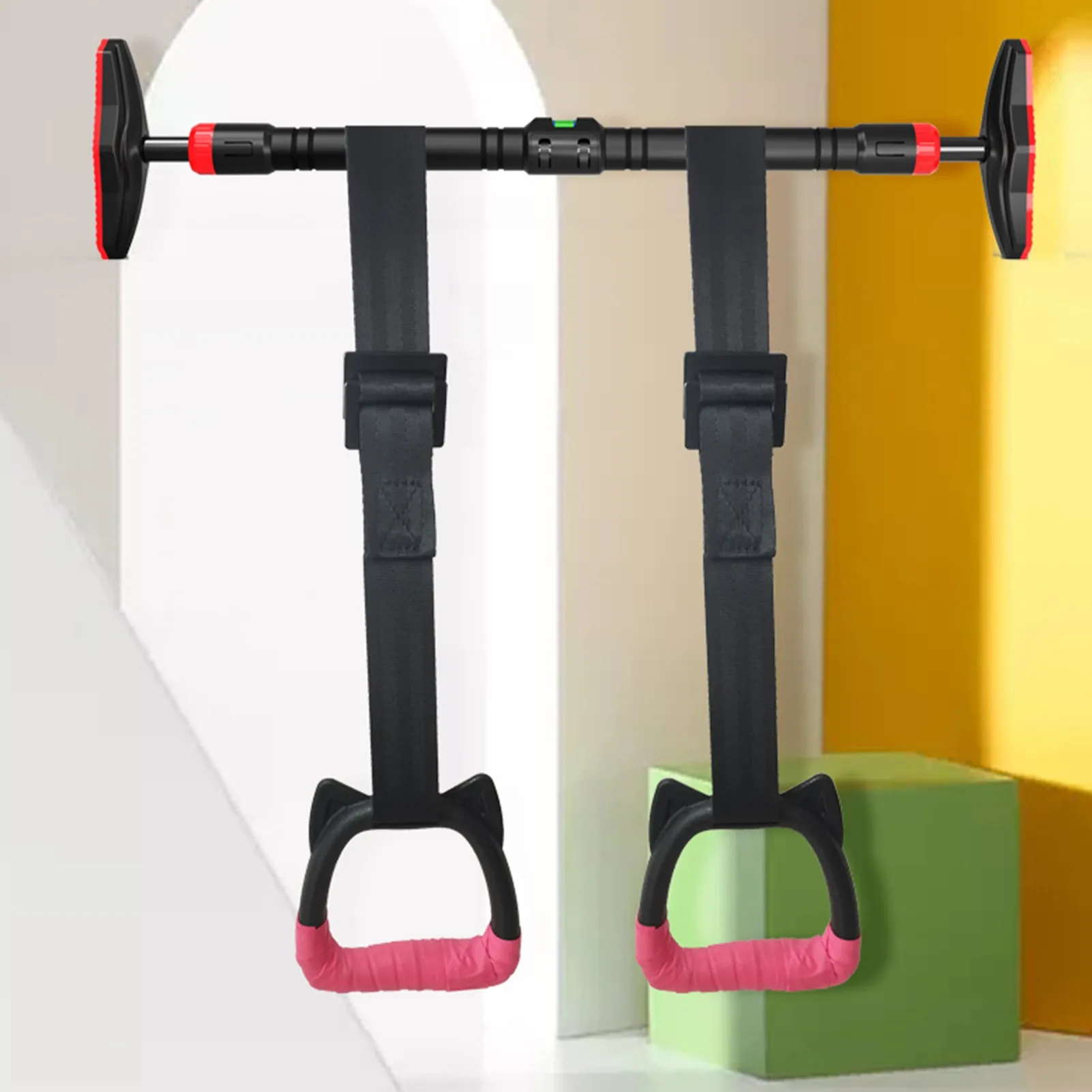 Home Gym Pull Up Door Horizontal Bar Fixed Wall Hanging Fitness Ring With Adjustable Straps Gym Exercise Sport Workout Equipment doorway pull up bar gym pull accessories