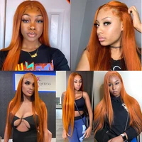 Perruques Lace Front 13x4 et 13x6 en cheveux humains colorés, lisses, avec dentelle HD transparente, pré-épilées, pour femmes, couleur gingembre orange 5