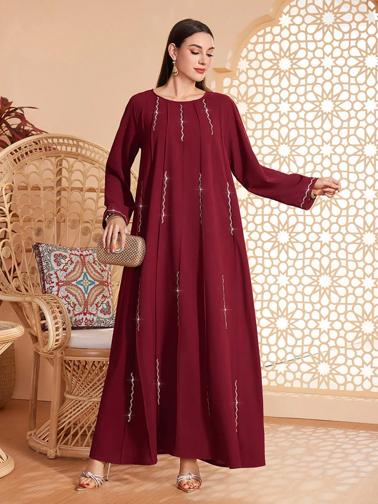 

Элегантное мусульманское официальное платье с круглым вырезом и длинными рукавами, женское платье, вечернее платье до щиколотки со стразами, платье для выпускного вечера, Саудовская Аравия 2024