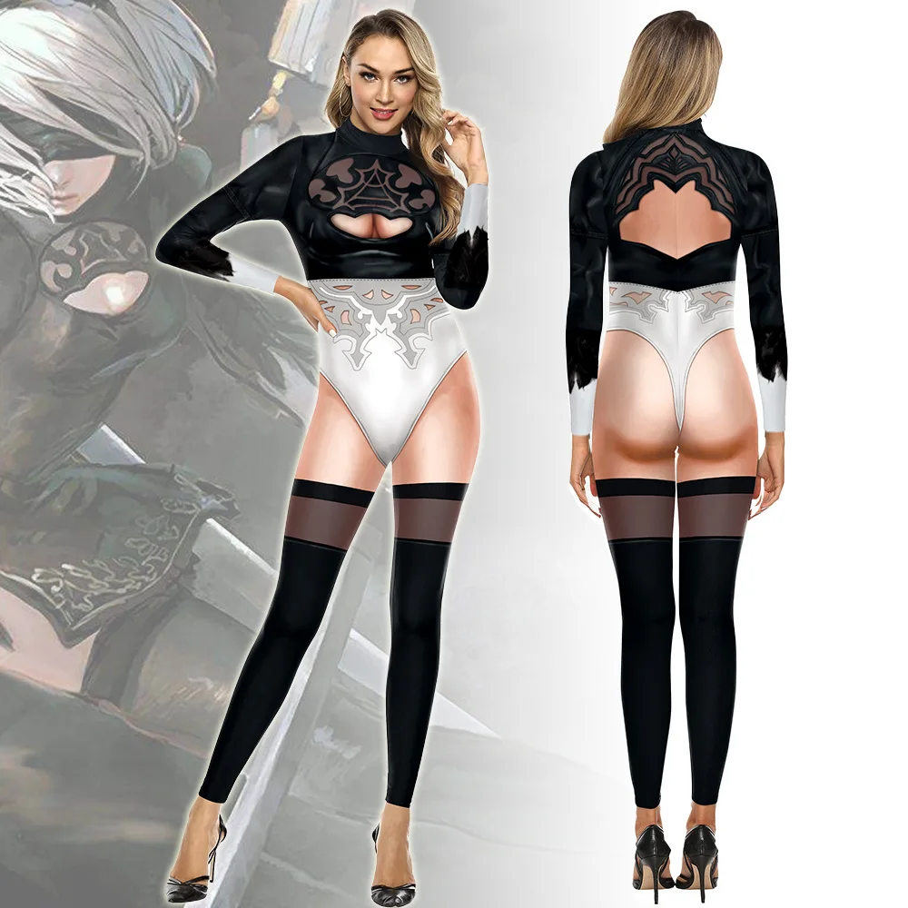 Game Nier Automata 2B Sexy Slim Jumpsuit Catsuit Cosplay Costumes Zentai Women Party Fancy Bodysuit Dress Halloween