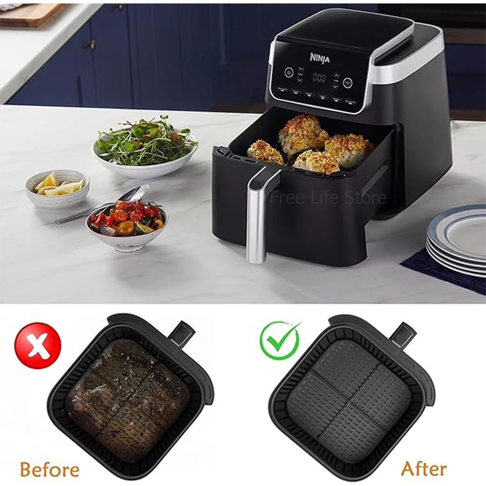 Air Fryer Liners Air Fryer Accessories Air Fryer Silicone Tray 20cm Reusable Square Air Fryer Silicone Liners for Ninja AF180 AF140 Air Fryer for Philips HD9270 Baking Accessories