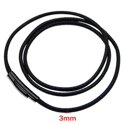 Elegant Black Leather Rope Necklace with Stainless Steel Clasp - 60cm (3mm)