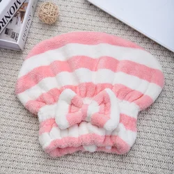 Quick - Drying Super Absorbent Striped Hair Towel Cap (Pink)