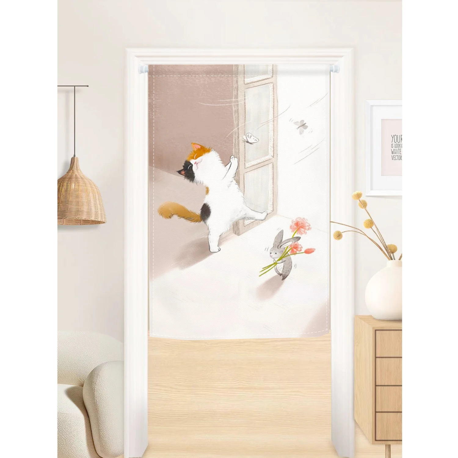 Japanese Cartoon Cat Door Curtain Noren Kitchen Living Room Partition Bookcase Shoe Cabinet Dust Cover Curtain Hanging Opaque 2