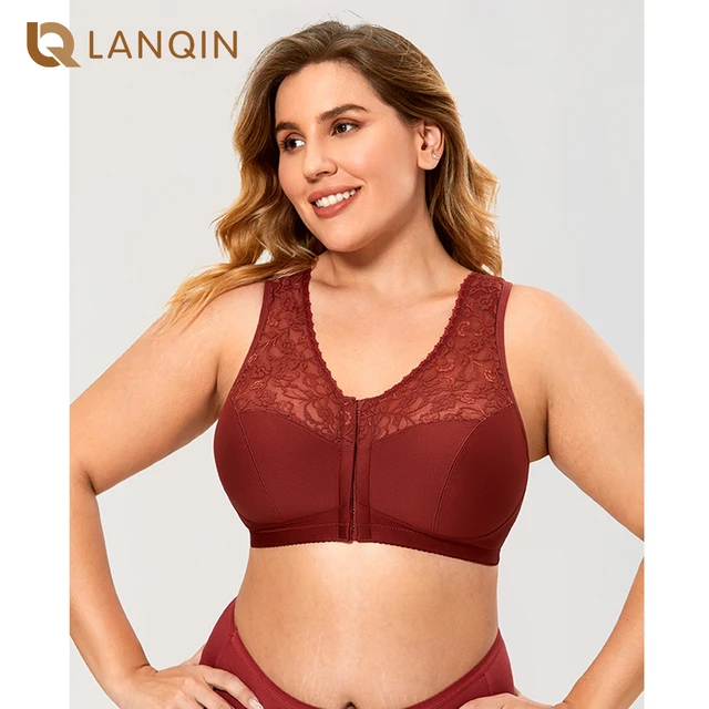 Seamless Front Closure Lace Bra for Women, Wide Back Smoothing, No  Underwire - Post Surgery & Sleep Bra