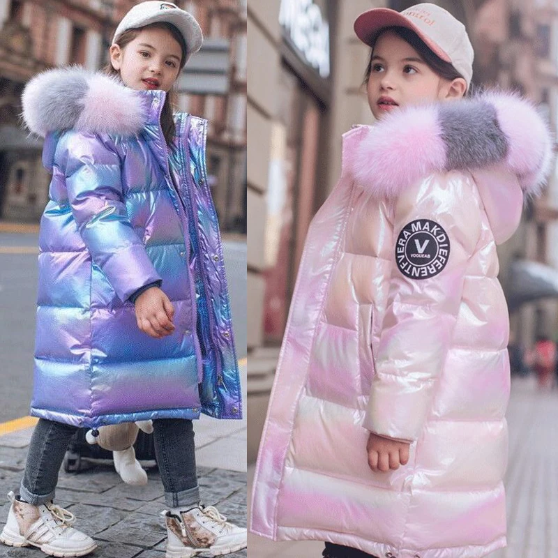 Children Jackets Girls Coat 3-14 Years Old Winter Boys Girls Jacket Long Style Hooded Fur Collar Heavy Coat For Kids Children Outerwear