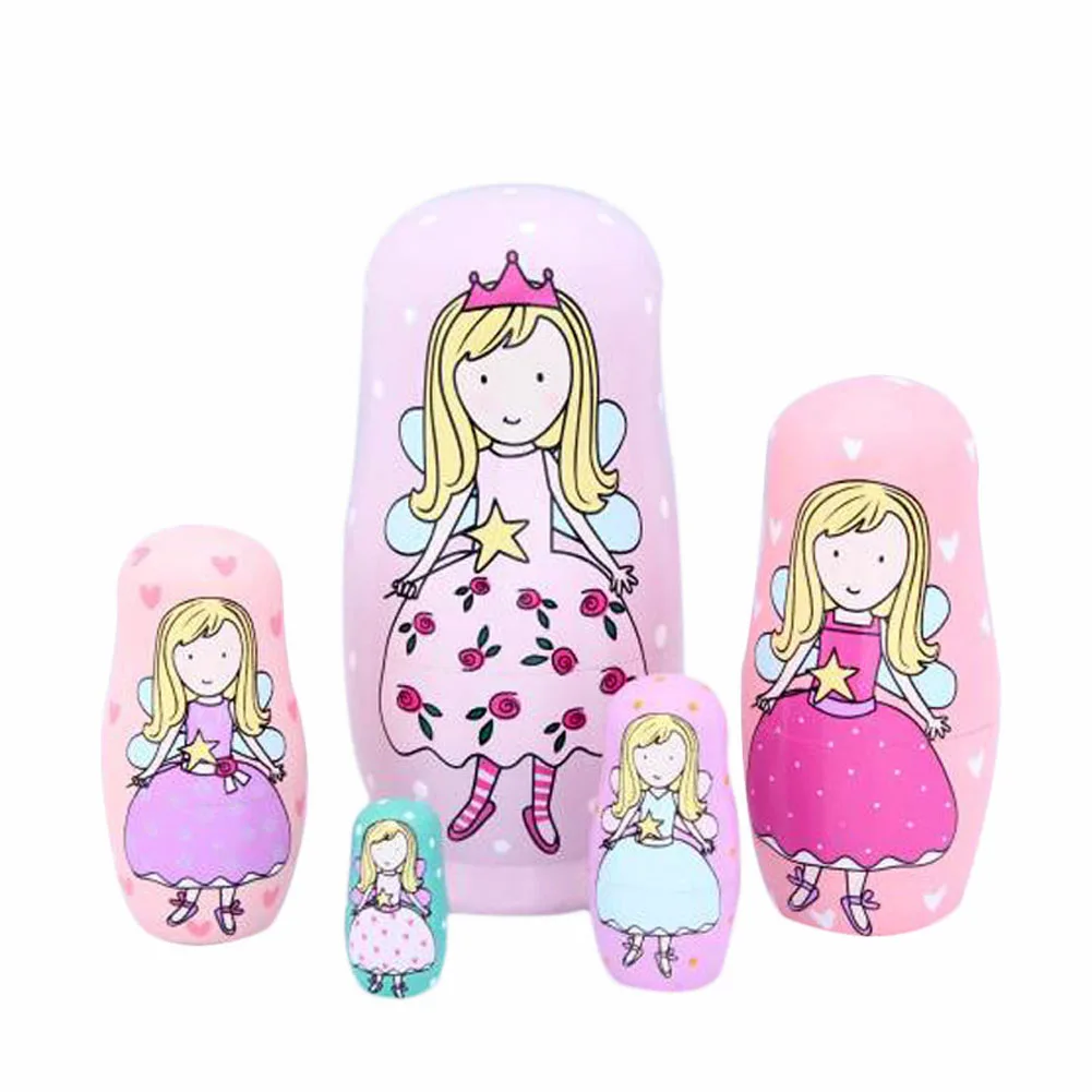 

5 Layers Children Toys Princess Russian Nesting Dolls Wooden Matryoshka Doll Handmade Crafts Fairy Girls Toy Kid Gifts