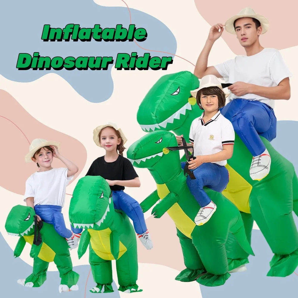 Funky-Kids-Inflatable-Green-Dinosaur-Rider-Costume-Great-For-Halloween ...