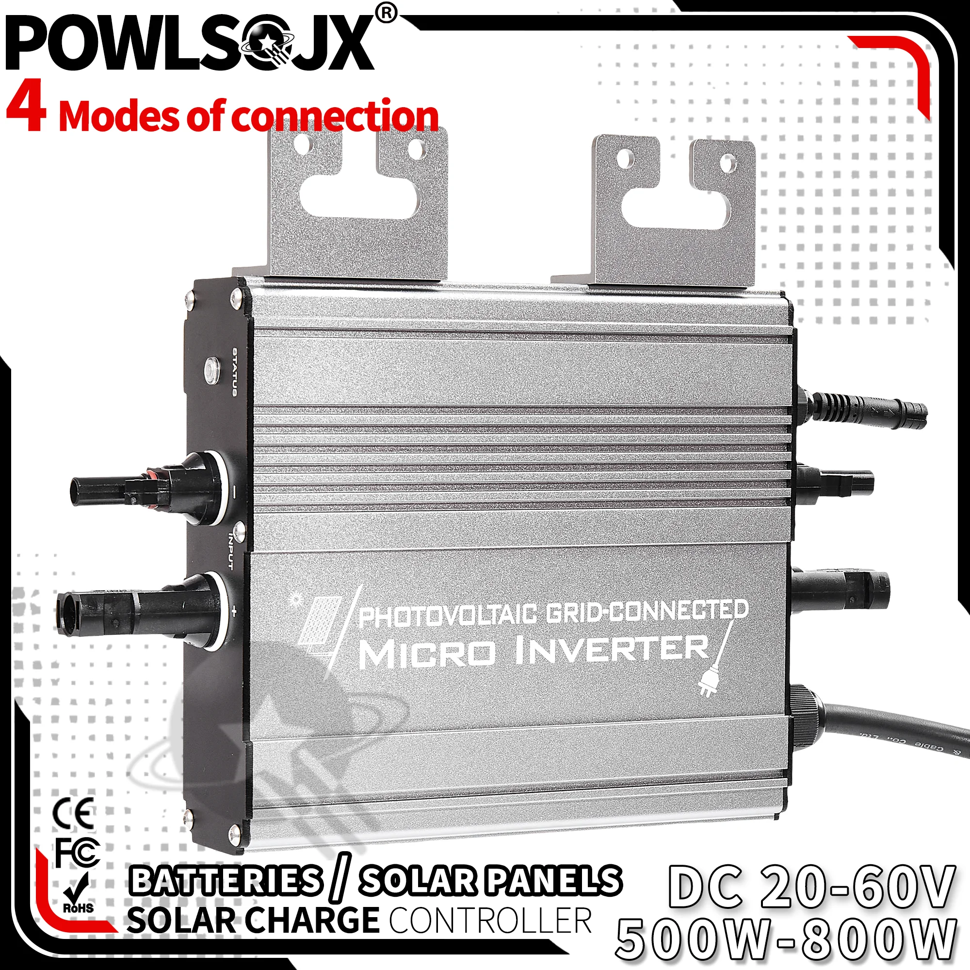อินเวอร์เตอร์พลังงานแสงอาทิตย์แบบเชื่อมต่อกับระบบไฟฟ้า (Grid-Tied) POWLSOJX 500W/800W - โหมดคู่ (แผงโซลาร์เซลล์/แบตเตอรี่), ไม่มีการส่งพลังงานสู่ระบบ, ติดตั้งง่าย และประสิทธิภาพ MPPT 1